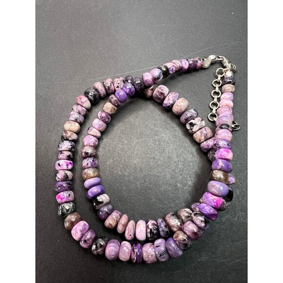 NEW Charoite rondelle beaded 18 inch necklace with 925 clasp - Picture 2 of 11